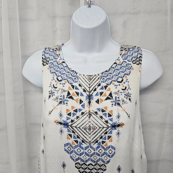 Ecote White Blue Tunic Tank Aztec Boho Festival M - Picture 2 of 11
